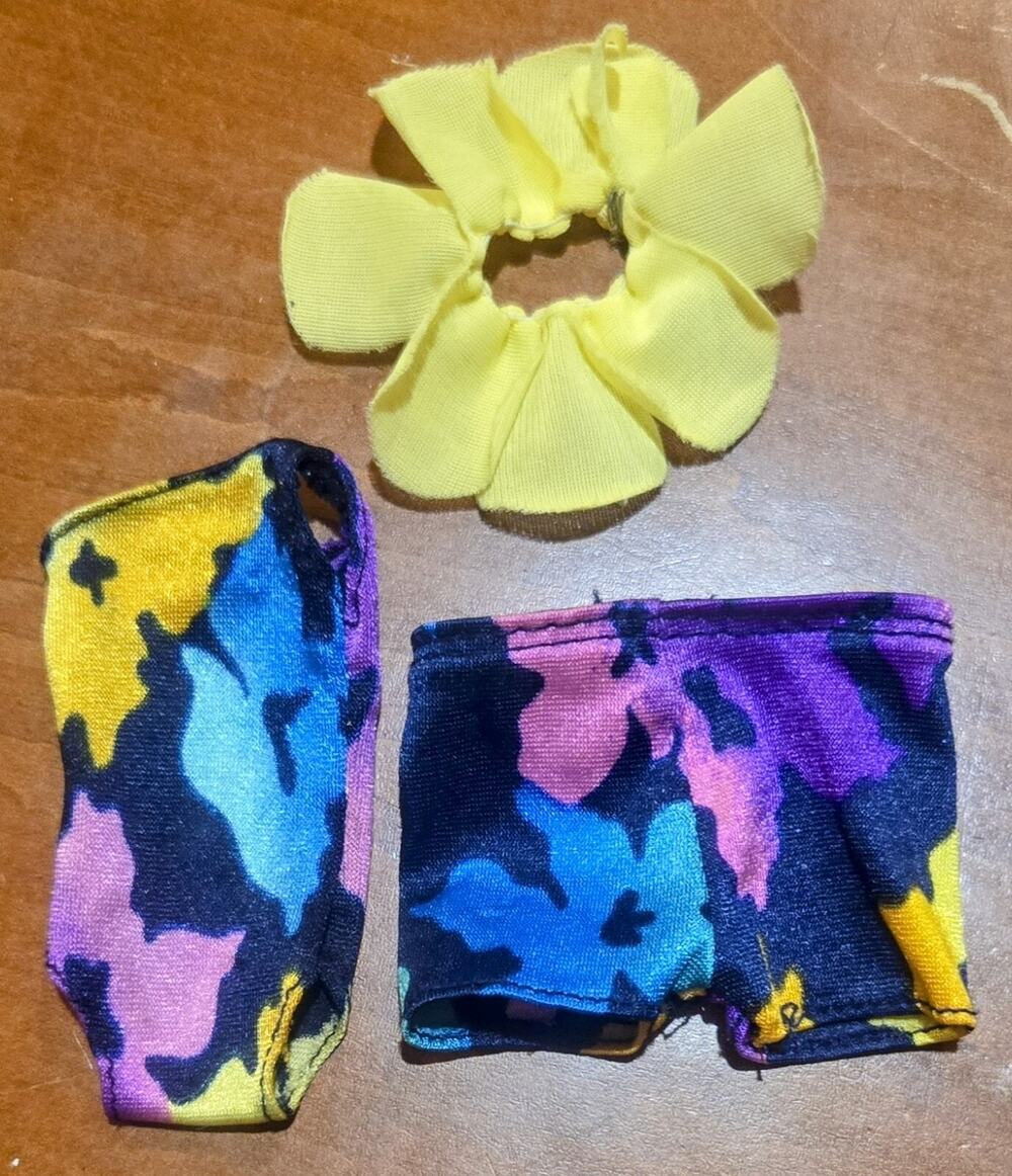VTG Barbie And Ken Matching Swimsuits One-Piece Tropical Barbie Purple Yellow